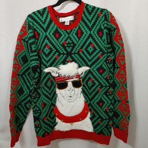 Jolly Sweater Ugly Christmas Sweater Jingle Llama Medium Sequin Sunglasses Bells